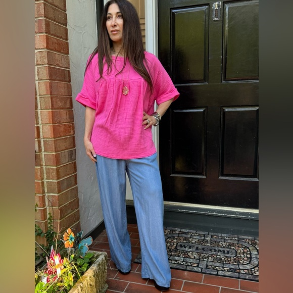 Boho Oversized Gauze Short Sleeve Top - Picture 7 of 7